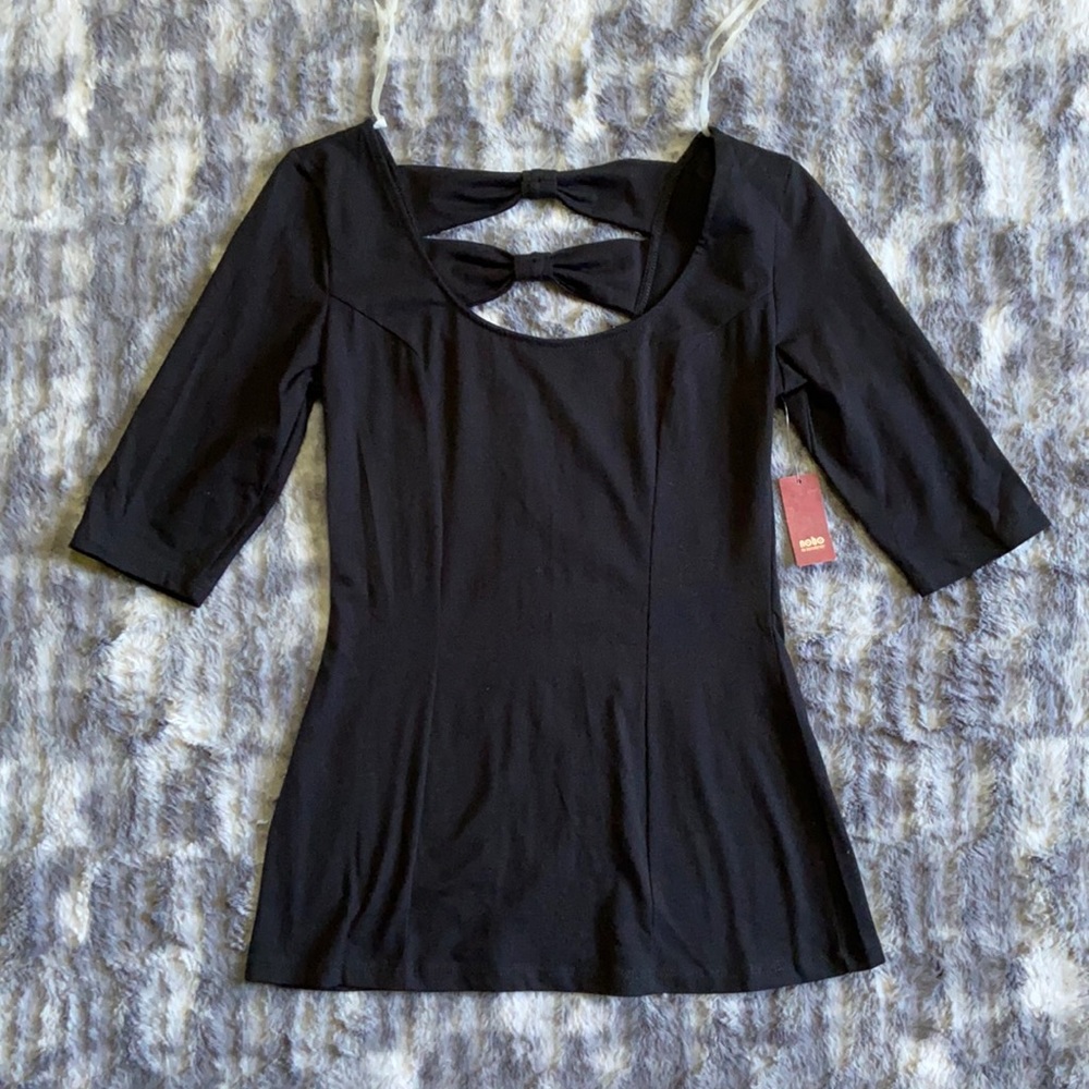 🌟NWT! No Boundaries Black Soot Bow Back Body Con Top Size Medium (7/9)